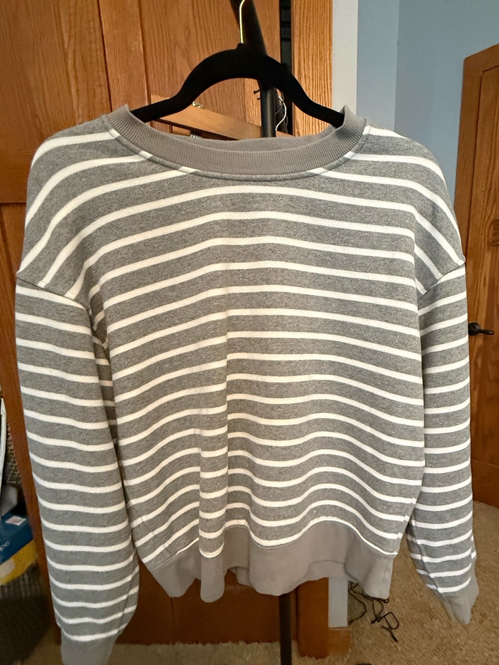lululemon athletica Gray and White Striped Crewneck Sweatshirt